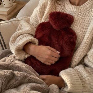 Bouillotte à eau 1.8l, housse peluche poil long - Rouge Automne